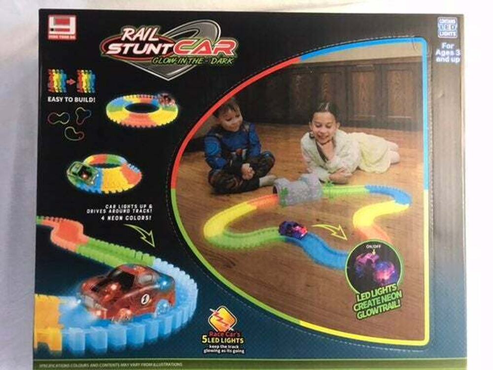Rail Stunt Car Glow in the Dark LED lights create neon contrail 169 pieces